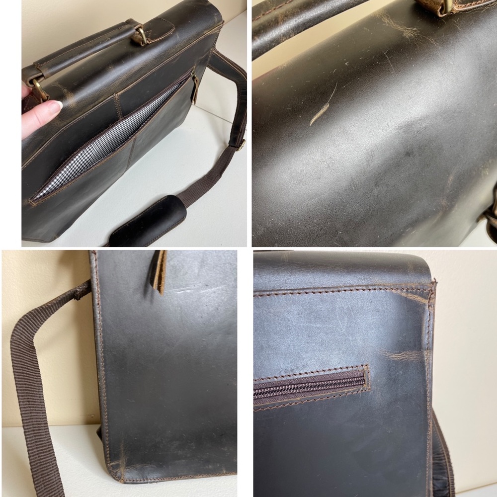 New Fullgrain Buffalo Leather Distressed Messenger Bag - Picture 10 of 16